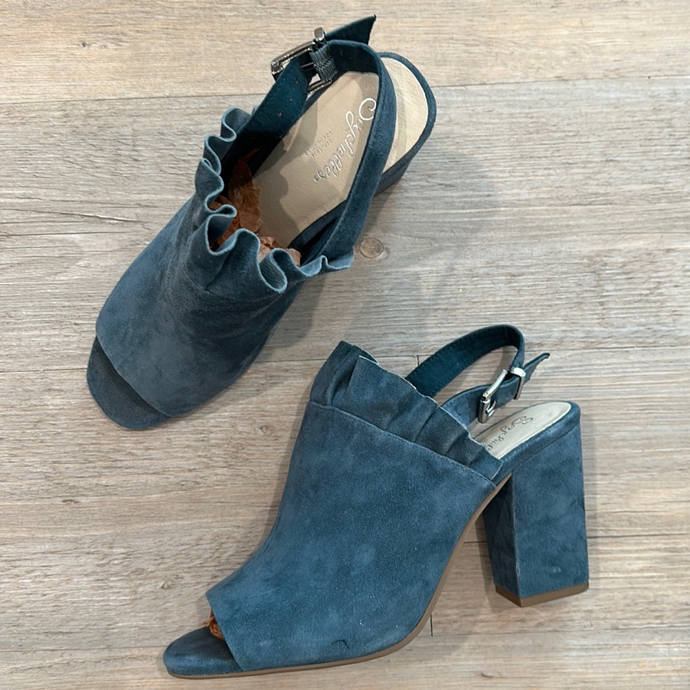 Seychelles deep teal suede sandal heels size 8